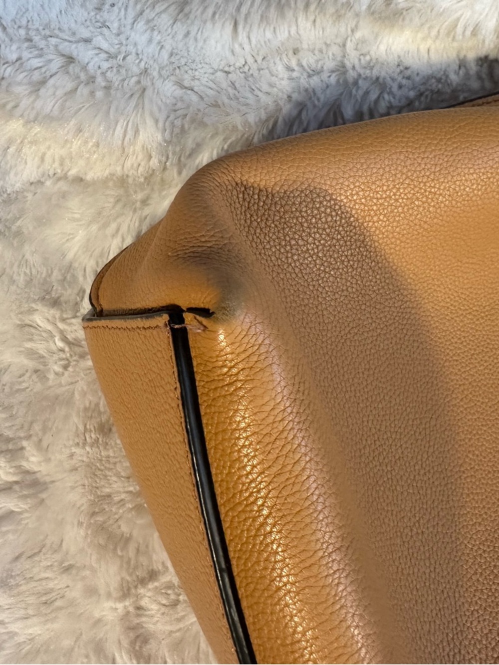 Rebecca Minkoff Tan Leather Shoulder Bag with Black-Trim Strap - Picture 8 of 11